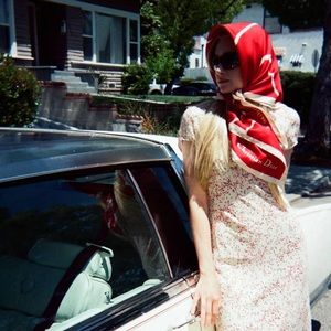 💎SOLD💎 Vintage Crimson Christian Dior Hand Rolled Silk Scarf